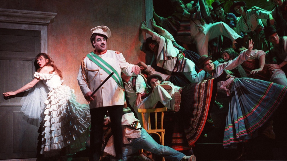 Szene einer franzöischen Oper, Tanz und Gesang in Uniform