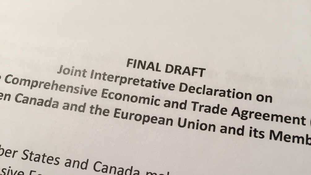 Deckblatt des Letztentwurfs der CETA-Vereinbarung