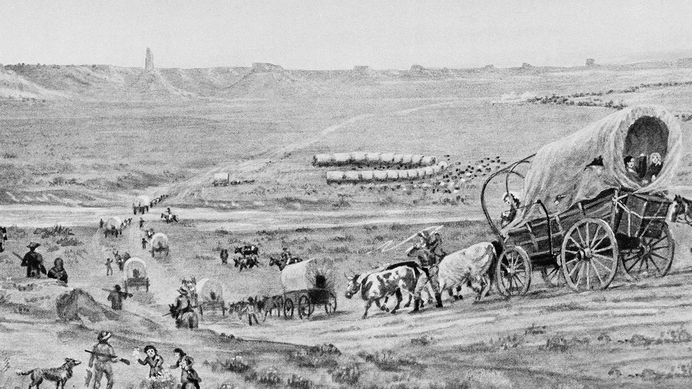 Grafik von Siedlern es "Oregon Trails" um 1844