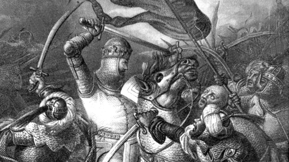 Die zeitgenössische Darstellung zeigt König Richard I. von England, genannt "Löwenherz", während des 3. Kreuzzuges.