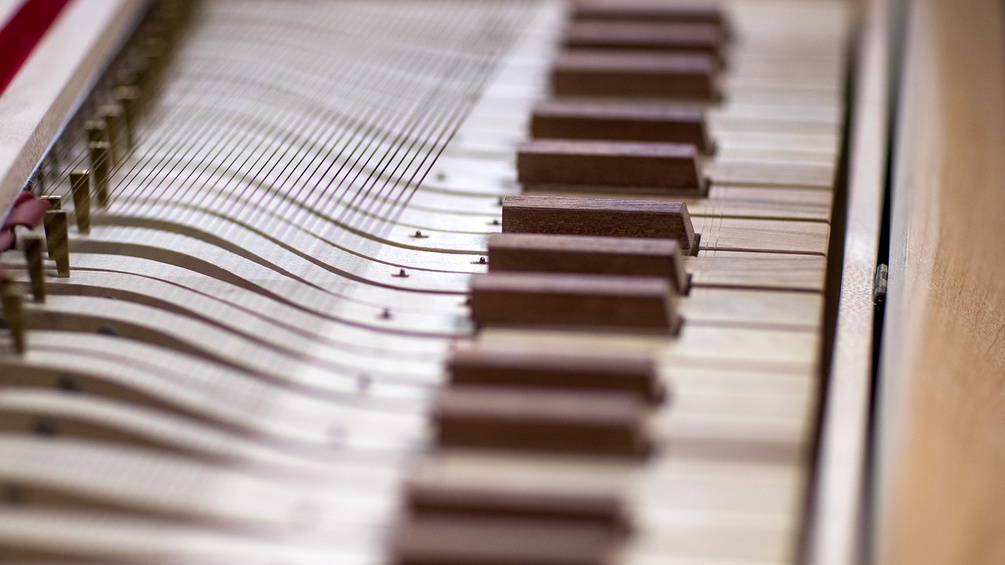 Die hölzerne Tastatur eines Clavichord