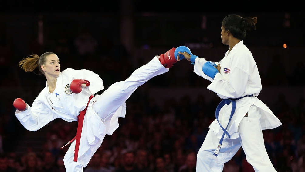 Karate Meisterin Plank beim Kampf gegen Shree-Sharmini Segaran