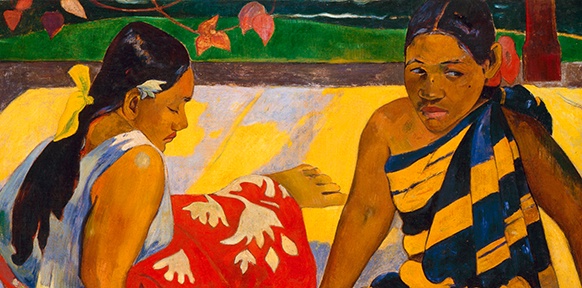 Paul Gauguin, Was gibt's Neues? Öl auf Leinwand, 67 x 91 cm  Staatliche Kunstsammlungen Dresden, Galerie Neue Meister