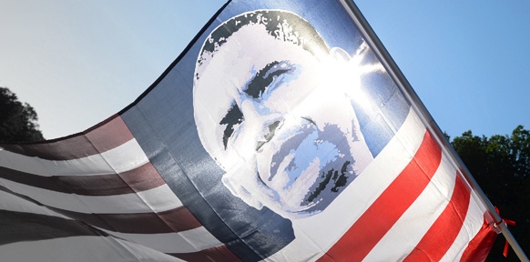 US-Flage mit Obama-Porträt