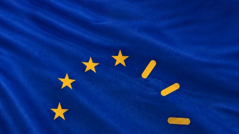 EU-Flagge mit Zifferblatt