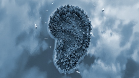 Luftaufnahme einer Insel in Form eines Ohrs