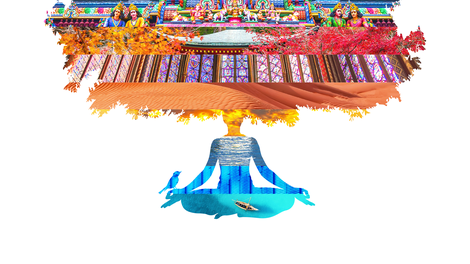 Meditierender Budda, collagiert aus zahrleichen Fotostreifen