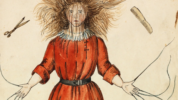 Das Foto zeigt das Urmanuskript (1844) des Bilderbuches "Der Struwwelpeter".