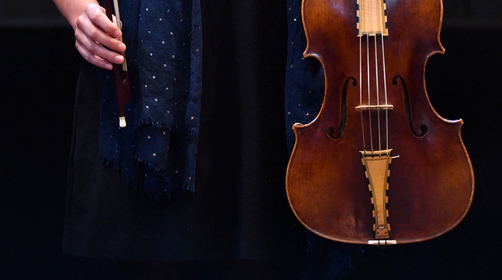 Frau hält eine Bratsche