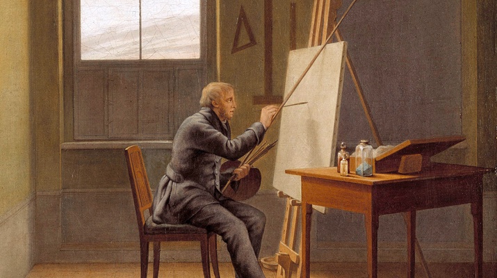 Caspar David Friedrich beim Malen (Ausschnitt), Gemälde, 1819, von Georg Friedrich Kersting 
