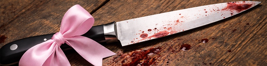 KI-generiertes Bild: blutiges Messer mit einer rosafarbenen Masche