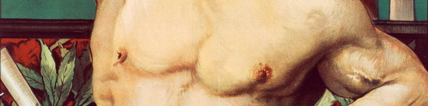 Ausschnitt eines Plakats aus dem Jahr 1895: männlicher Oberkörper, Herkules