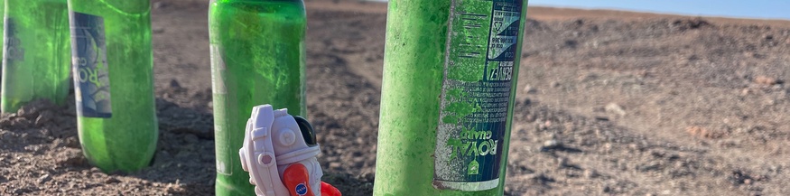 Grüne Flaschen in Erde gesteckt