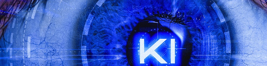 Grafik zur Künstlichen Intelligenz: Schriftzug "KI" in einem auge
