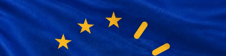 EU-Flagge mit Zifferblatt