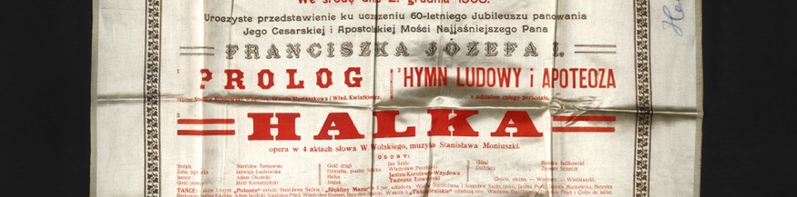 Theaterzettel in polnischer Sprache zu einer Aufführung der Oper "Halka"