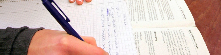 Junges Mädchen schreibt eine Lateinschularbeit