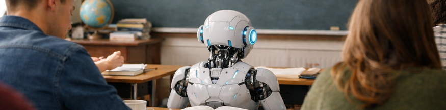 KI-generiertes Bild: Roboter im Klassenzimmer