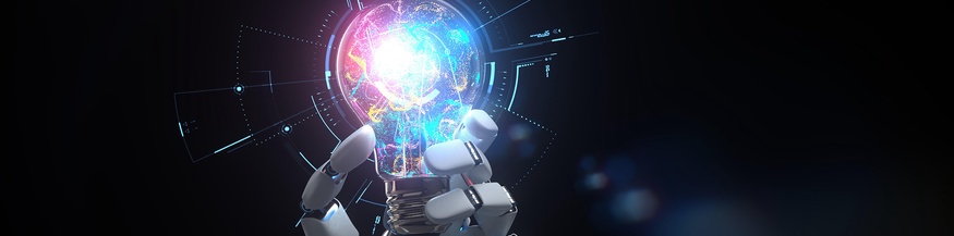 Künstliche Intelligenz, Roboterhand mit Glühbirne