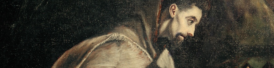 “Heiliger Franziskus im Gebet”, um 1587/96 .(Franz von Assisi, eigentl. Giovanni Bernadone; Heiliger und Ordensstifter; Assisi 1181/82 – ebd. 3.10.1226) Öl auf Leinwand (Ausschnitt)