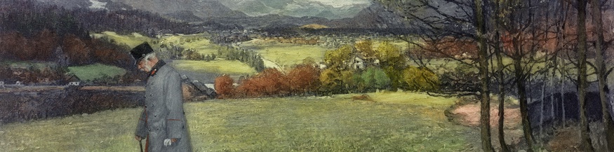 Kaiser Franz Joseph I, auf dem Morgenspaziergang im Jainzental in Bad Ischl, Gemälde (Ausschnitt)