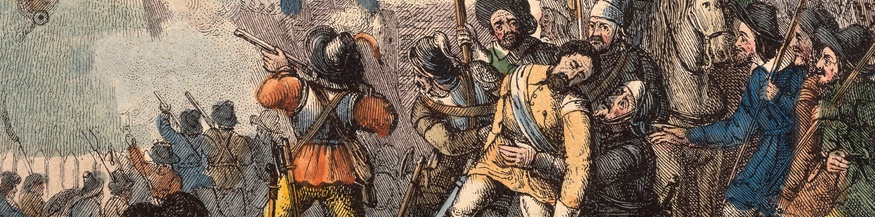 "Die österreichischen Bauern vor Linz. Fadinger, ihr Anführer Oberösterrischer Bauernkrieg 1625-26", Federlithografie (Ausschnitt) 