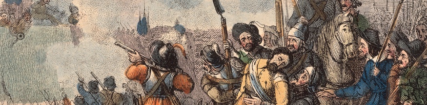 Ausschnitt einer Federlithografie: " Stephan Fadinger fällt"