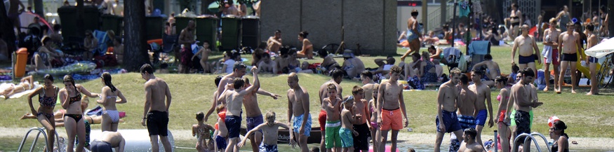 Besucher des Strandbad Gänsehäufel in Wien-Donaustadt