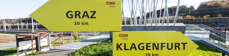 Zwei Wegweiser weisen nach Graz und Klagenfurt.