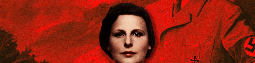 Cover zum Podcast "Leni Riefenstahl, Influencerin des Bösen": Zu sehen ist eine Bildmontage mit einem Porträt von Riefenstahl vor einem Gemälde, das Adolf Hitler zeigt.