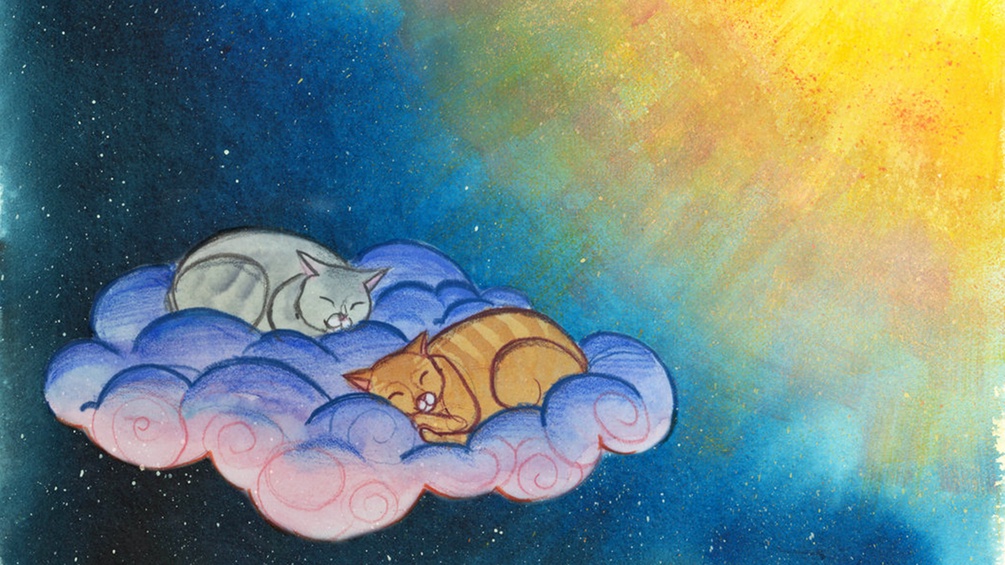 Gemalte Katzen auf einer Wolke
