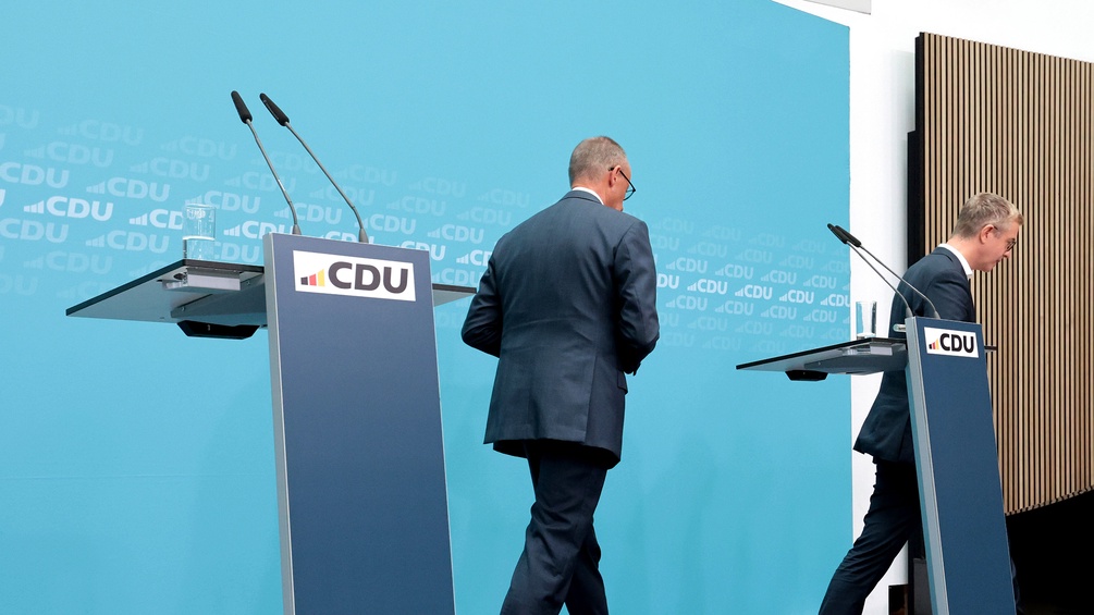 Friedrich Merz, Bundeskanzler, CDU, Stefan Evers, Spitzenkandidat der CDU, gehen ab, September 2026
