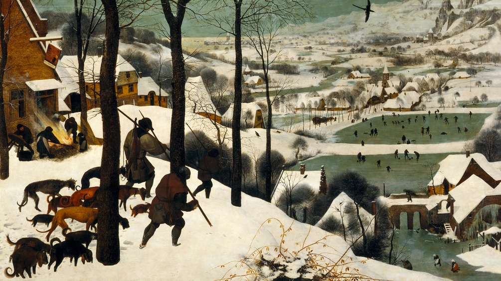 "Die Jäger im Schnee" von Bruegel (Ausschnitt)