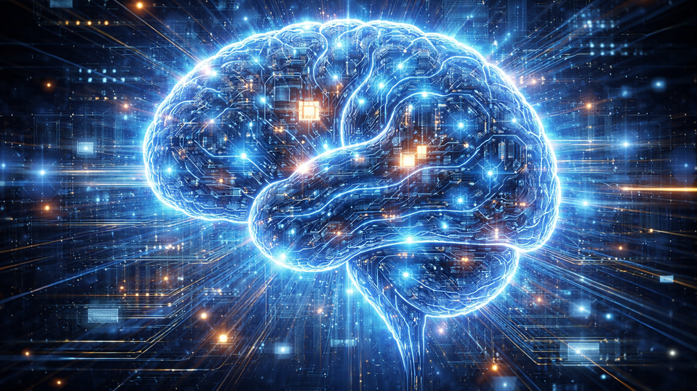 KI-generiertes Bild zum Thema AGI - glühende Hirnillustration