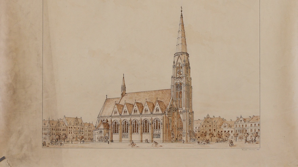 Ein Zeichnung der Pfarrkirche "St. Leopold in Donaufeld"