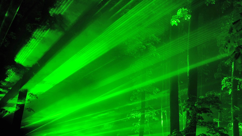 Laserlichter in einem Wald