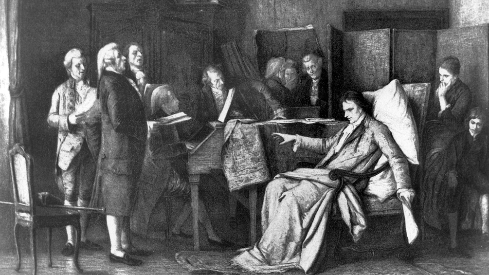 Der österreichische Komponist Wolfgang Amadeus Mozart nach einem Gemälde von Munkacay