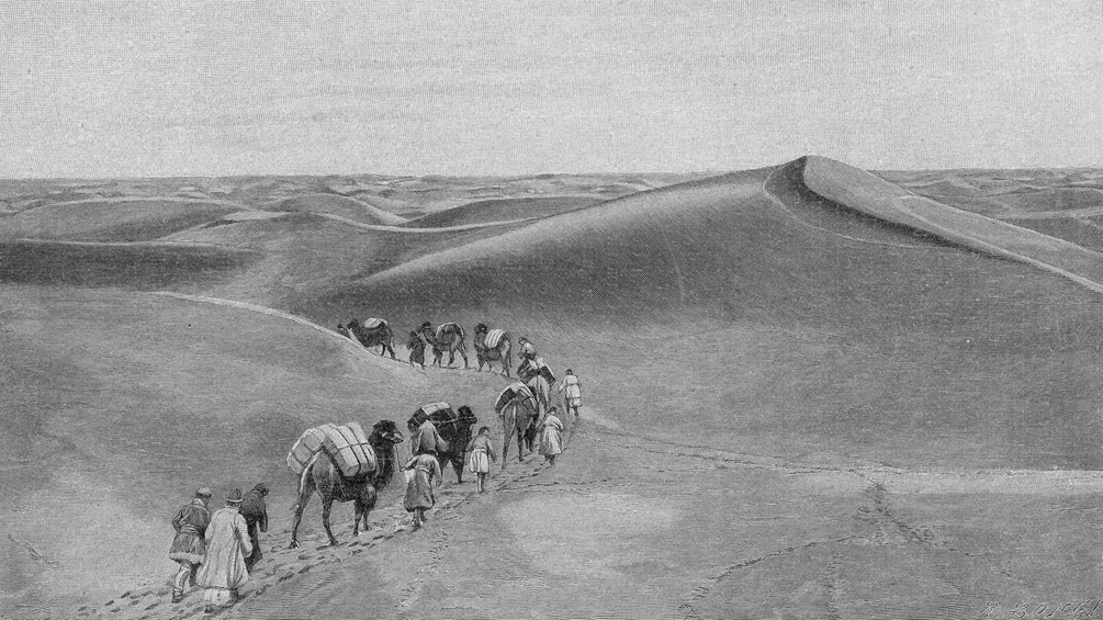 Abbildung einer Handelsstraße durch die Wüste, spätes 19. Jahrhundert