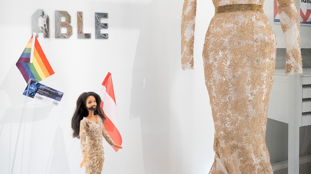 Ausstellungsansicht, "Unstoppable! im hdgö: Eurovision Song Contest als Zeitgeschichte"