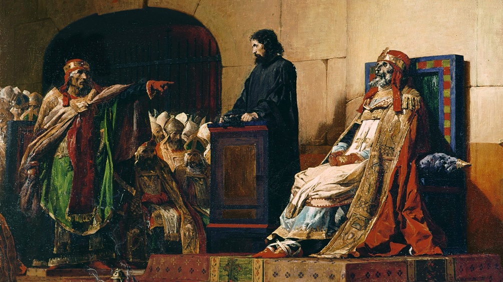 GEMEINFREI Leichensynode, Gemälde von Jean Paul Laurens, 1870 (Ausschnitt)