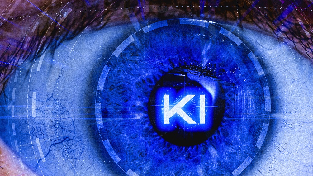 Grafik zur Künstlichen Intelligenz: Schriftzug "KI" in einem auge