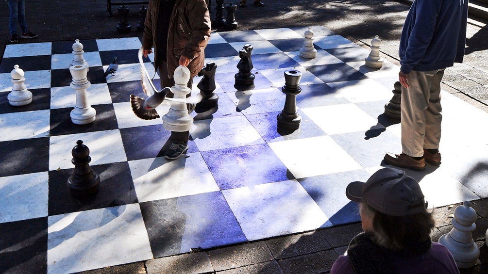 Menschen spielen Schach im Park