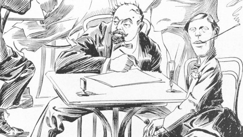 Eine Zeichnung von Julius Korngold (links, 1911)