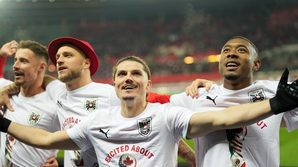 Die österreichische Fußball-Nationalmannschaft jubelt