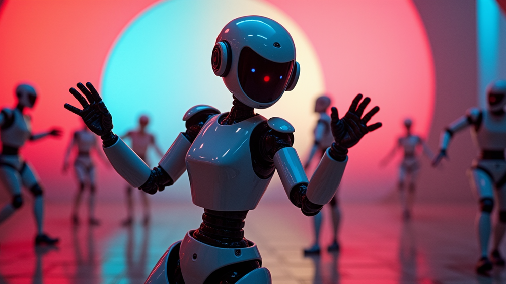 DALL-E KI-generiertes Bild: Roboter tanzen