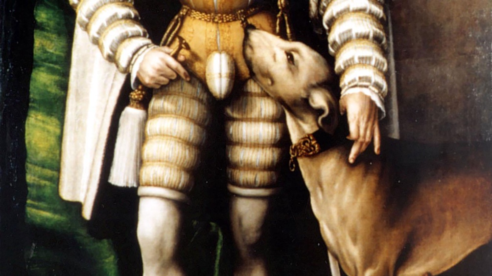 Gemäldeausschnitt Kaiser Karl V. mit Hund