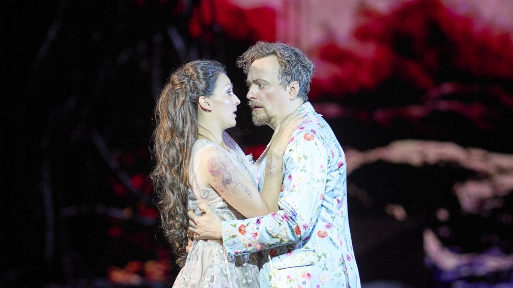 Slávka Zámečníková (Euridice) und Georg Nigl (Orfeo) während einer Probe der Oper "L'Orfeo".