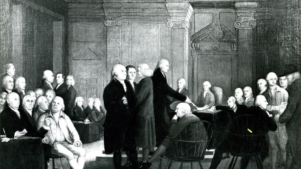 Unterzeichnung der Unabhängigkeitserklärung der Vereinigten Staaten von Nordamerika am 4. Juli 1776