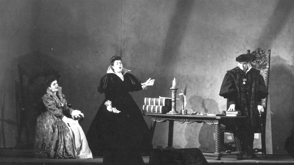 Szene aus "Don Carlo" mit Delia Rigal und Fedora Barbieri, 1950