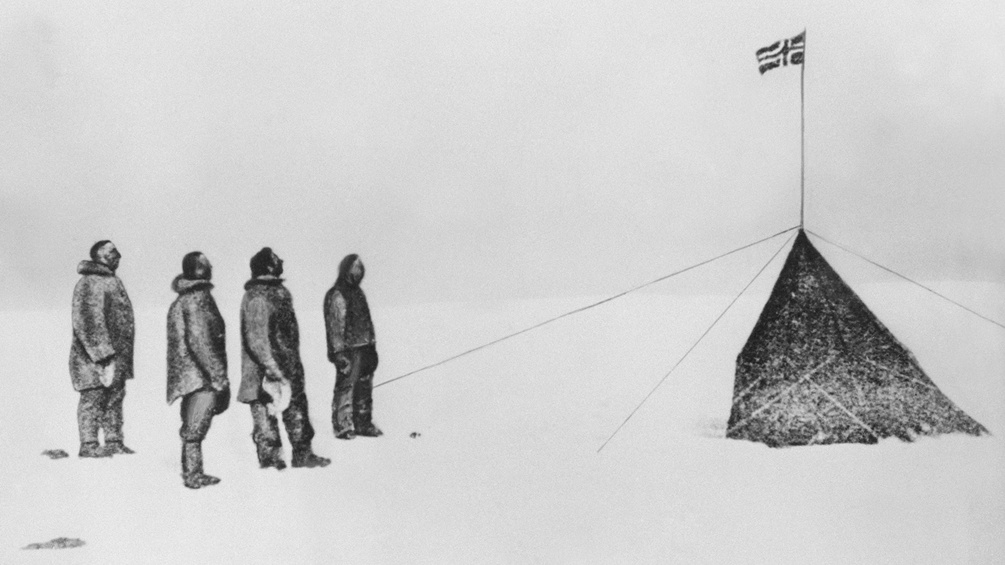 Roald Amundsen und seine Kollegen bei der Entdeckung des Südpols.